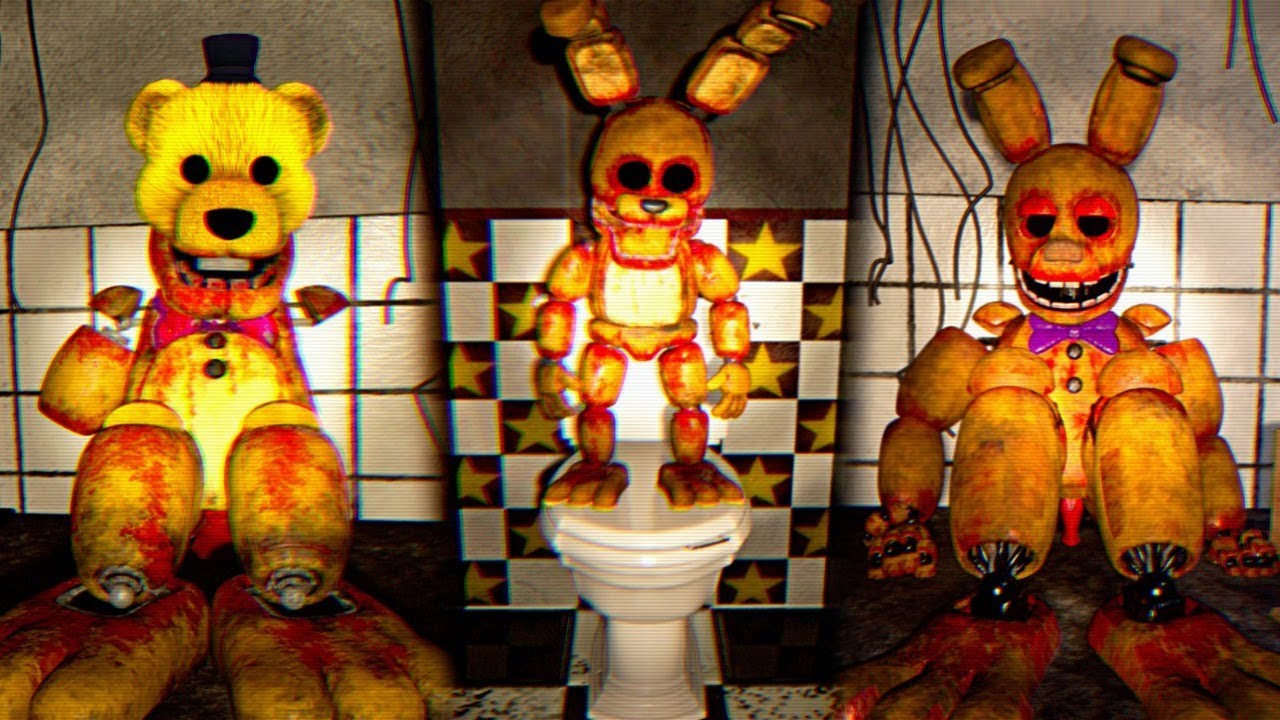FNAF 3D ПЛЮШТРАП на УНИТАЗЕ и КРОВАВЫЕ СПРИНГ АНИМАТРОНИКИ в КОШМАРНОМ ПОДВАЛЕ ПИЦЦЕРИИ ФНАФ !!!
