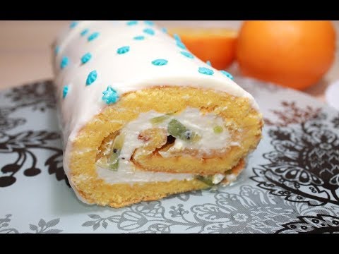 Бисквитный Рулет с Начинкой из Фруктов и Творожного крема