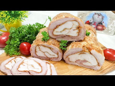 Обычное мясо превращается в изысканное блюдо! Вместо колбасы готовлю рулет из двух видов мяса!