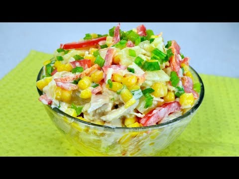 Очень вкусный салат "Сказка" с ананасами и курицей