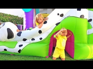Kids playing with outdoor activity toys