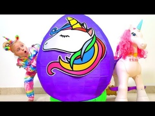 Little Girl and Giant Unicorn Egg with Slime