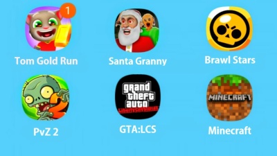 Tom Gold Run,Santa Granny,Brawl Stars,PvZ 2,GTA:LCS,Minecraft